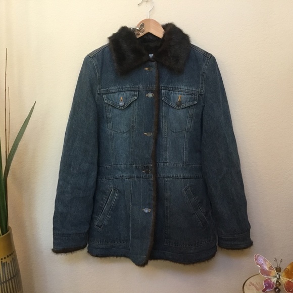 Veste Denim Femme Marvin Richards Doublée Fausse Fourrure Vison - Taille S, Bleu, Style Jean Classique - Occasion Très Bon état